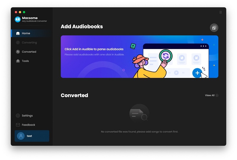 Interface of audiobook converter Mac