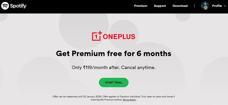 Redeem Spotify Premium 6-month free trial