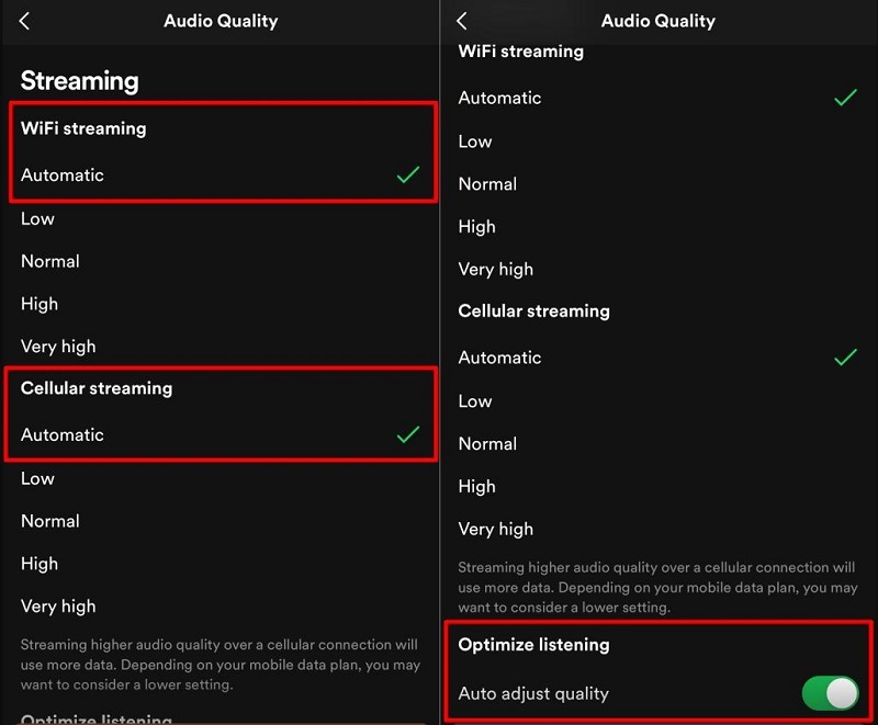 adjust audio streaming quality