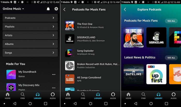 download amazon music podcasts via mobile app