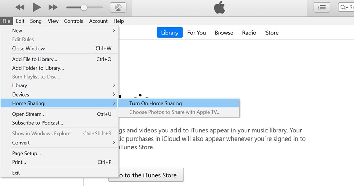 Turn on Home Sharing in iTunes