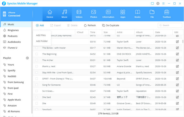 Transfer the downloaded Tidal Music to iPhone with Syncios