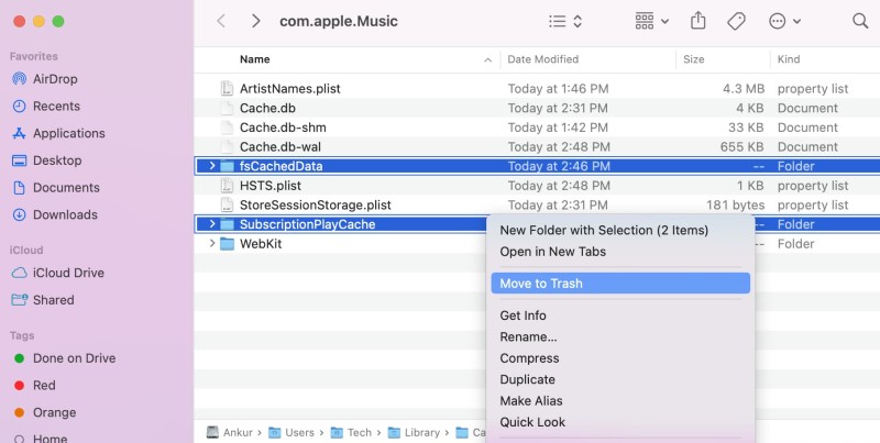delete Apple Music cache file on mac