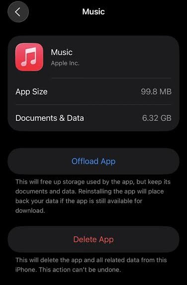 Offload Apple Music app on iOS