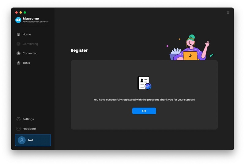Register Audiobook Converter Mac successfully