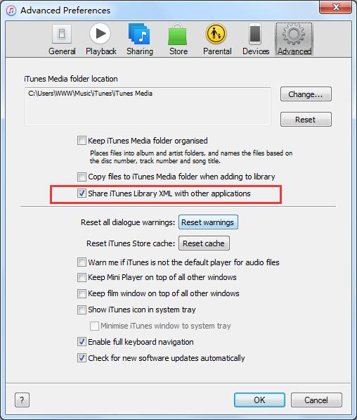 iTunes Preferences Settings