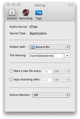 General settings of Audio Recorder
