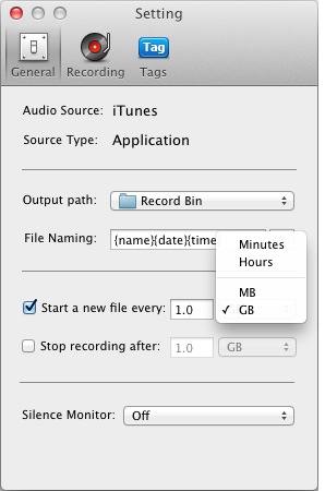 Split the recorded files