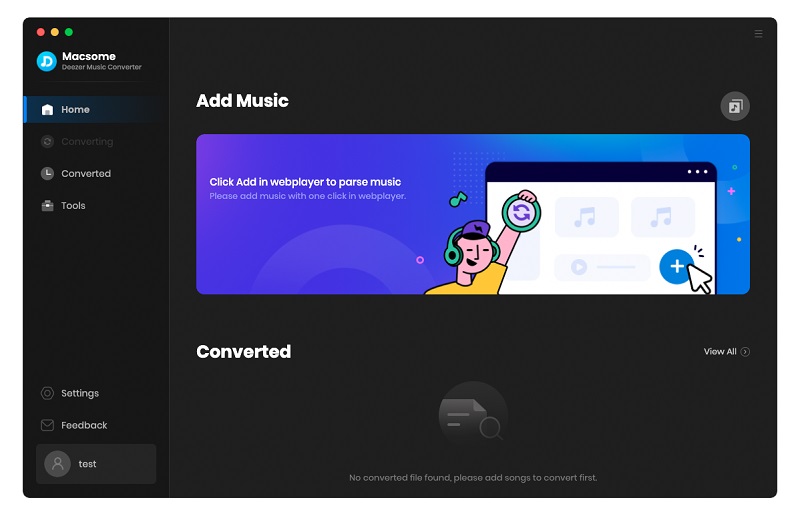 Interface of macsome deezer music converter