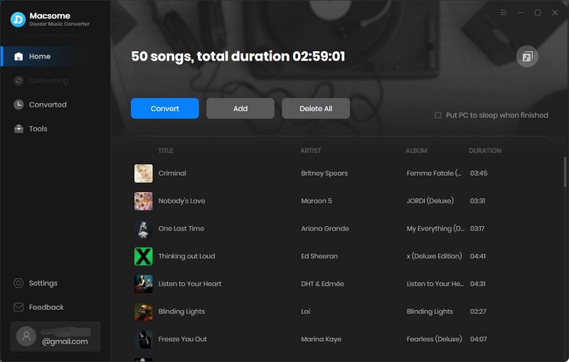 add Deezer songs to the main window