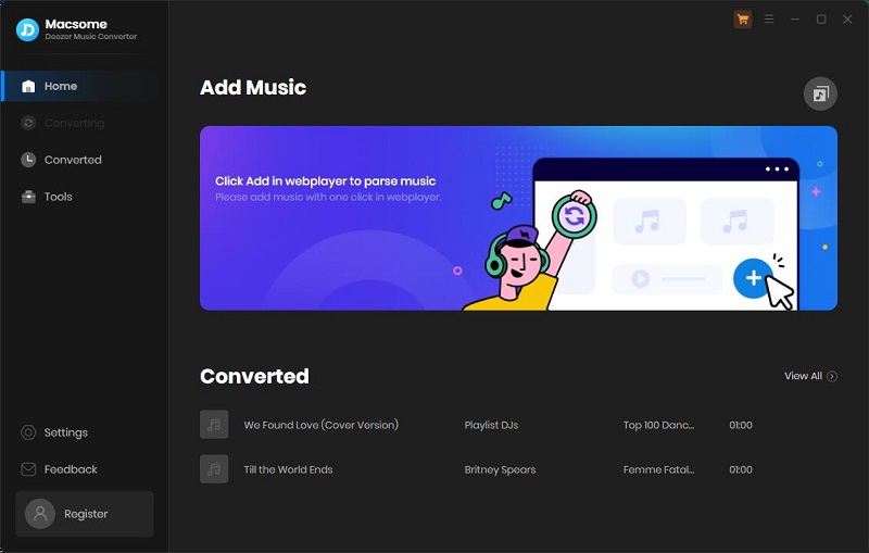 Interface of macsome deezer music converter