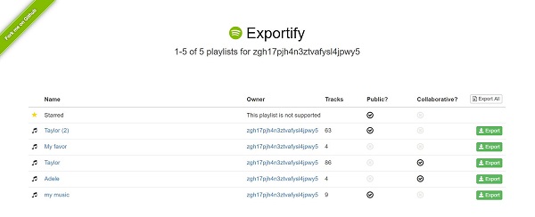 export from Spotify to excel csv using exportify