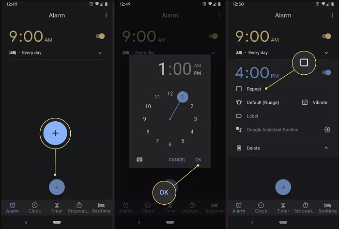 set alarm on android