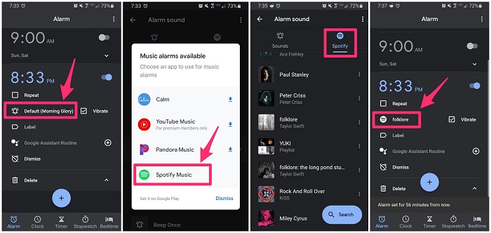 set spotify as alarm on android