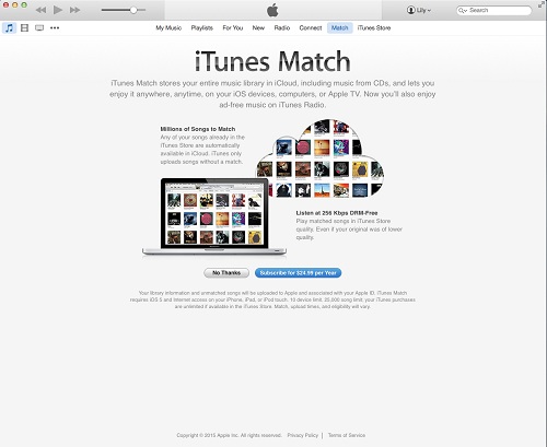 Screenshot of iTunes Match