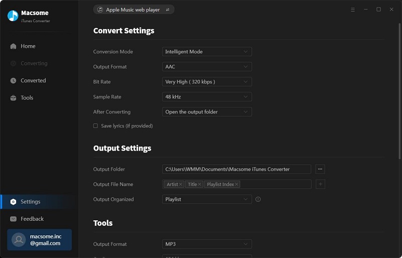 set m4b, m4a or aac as output format