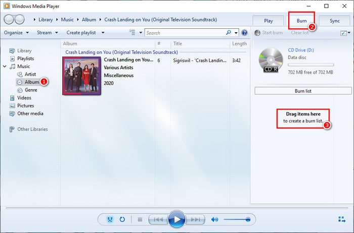 Windows Media Player でYouTube Music をCD に焼く