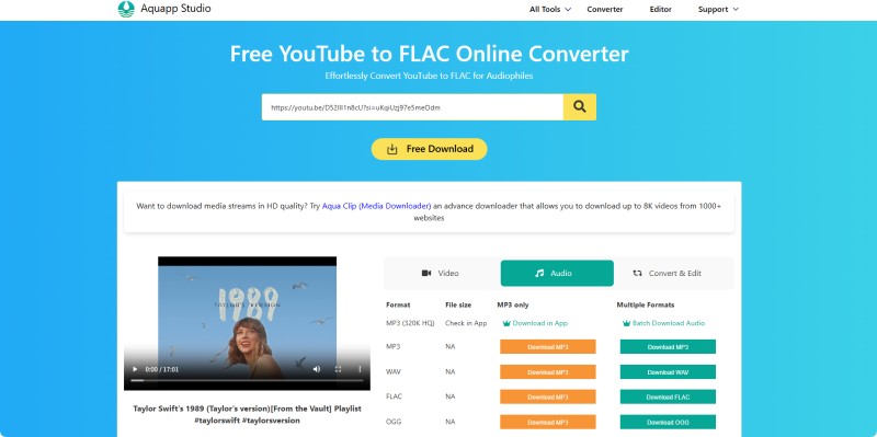 Aquapp Free YouTube to FLAC Online Converter