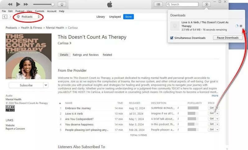 Download a Podcast with iTunes on Windows
