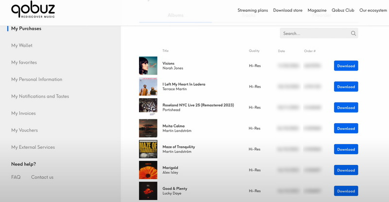 Download purchased Qobuz tracks in FLAC format