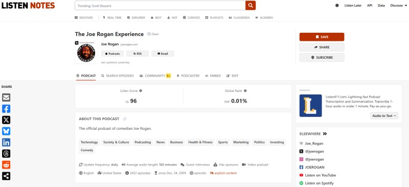 Listen Notes podcast downloader