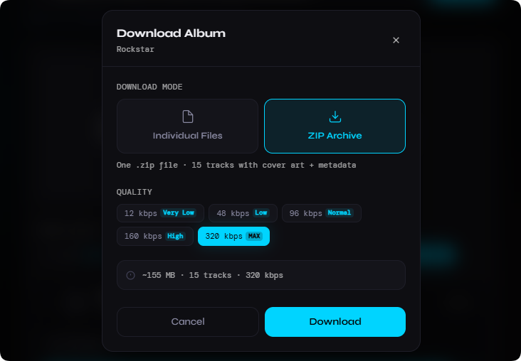 Download JioSaavn album as ZIP file with SQUID.WTF