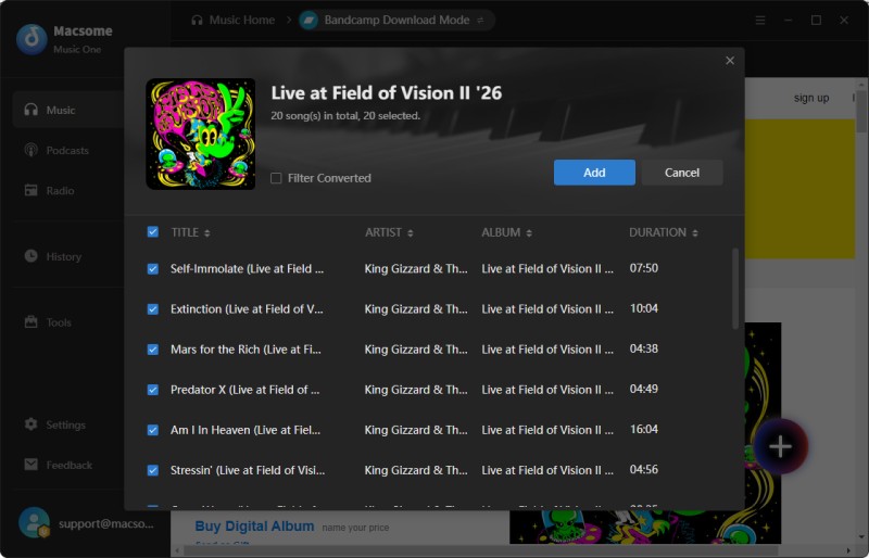 Add Bandcamp tracks to Macsome Music One