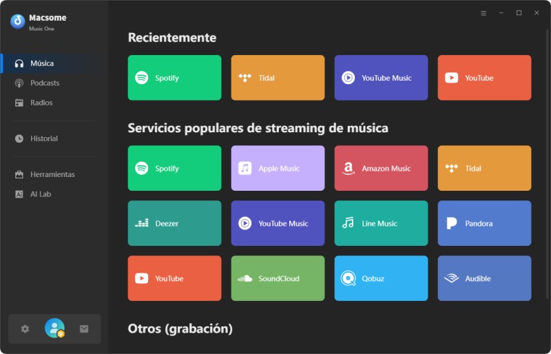Seleccione servicios de música desde la plataforma de streaming