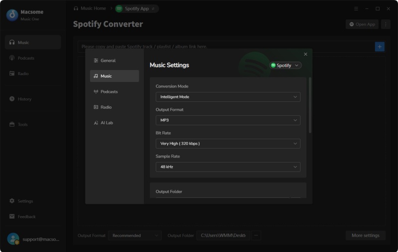 Set output format in Macsome Music One