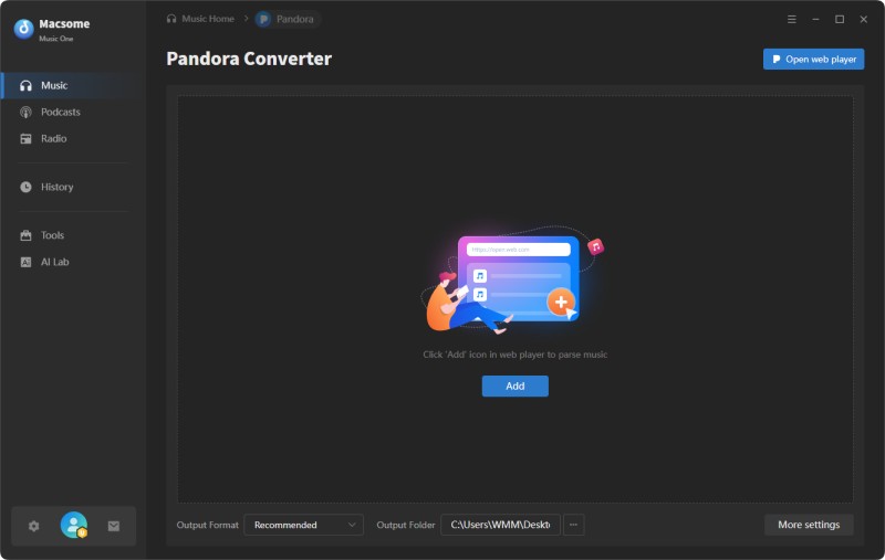 Download music from Pandora using Macsome Music One
