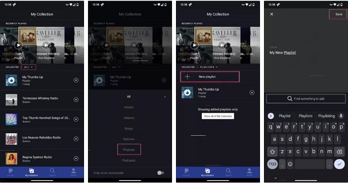 make Pandora playlists on mobile devices
