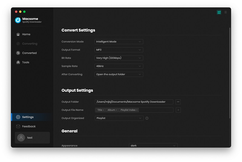 Output settings