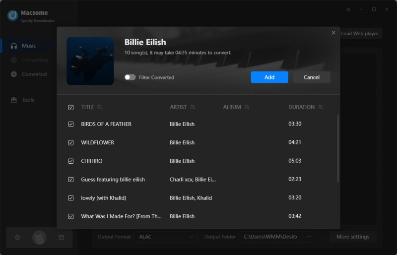 Add Spotify songs to convert