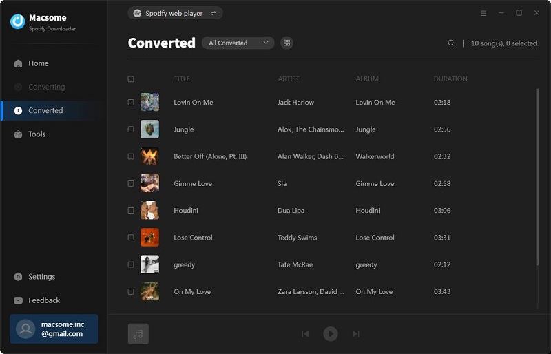 the converted Spotify songs