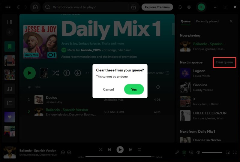 Clear Queue on Spotify Desktop or Web Player