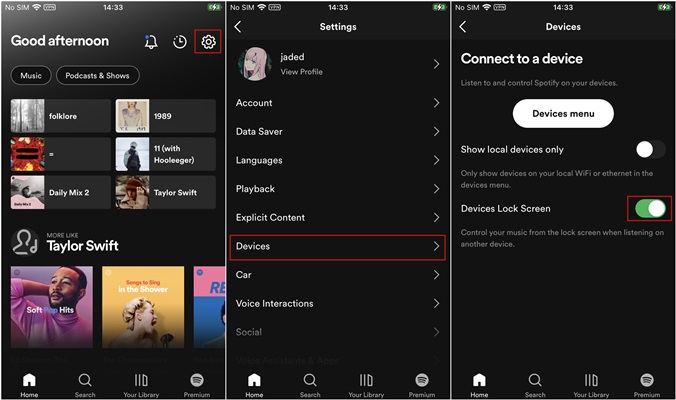 Enable Devices Lock Screen in Spotify