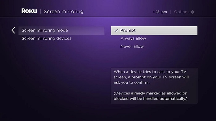 Enable screen mirror on Roku