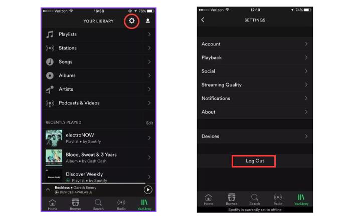 Log Out Of Spotify and Sign Back In