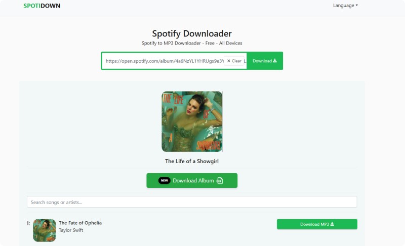 Spotidown Free Online Spotify Album Downloader