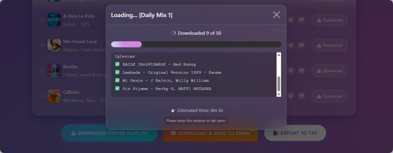 Spotisaver playlist download interface