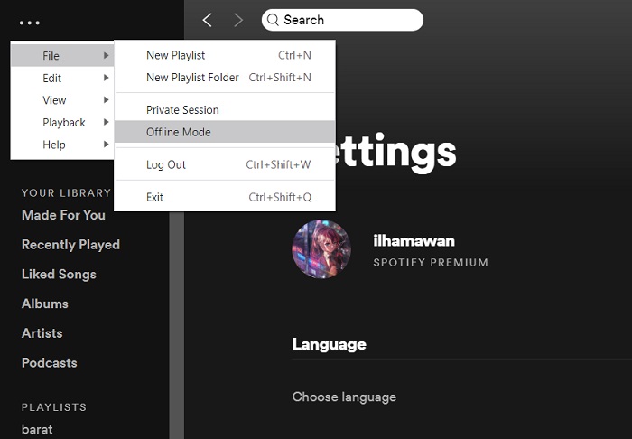 turn off offline mode on Spotify