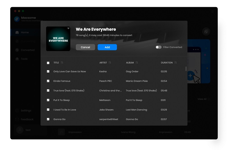 Add Tidal music to Macsome