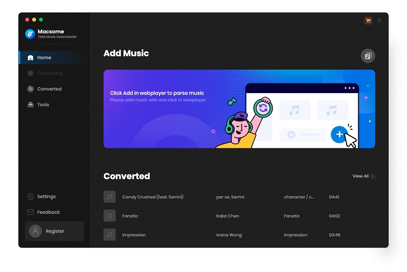 Interface of tidal music Downloader for Mac