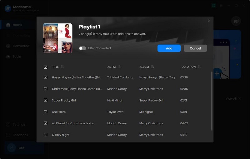 Add Tidal playlists to Macsome