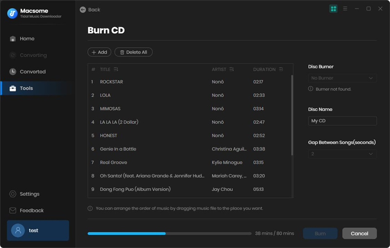 burn music from tidal