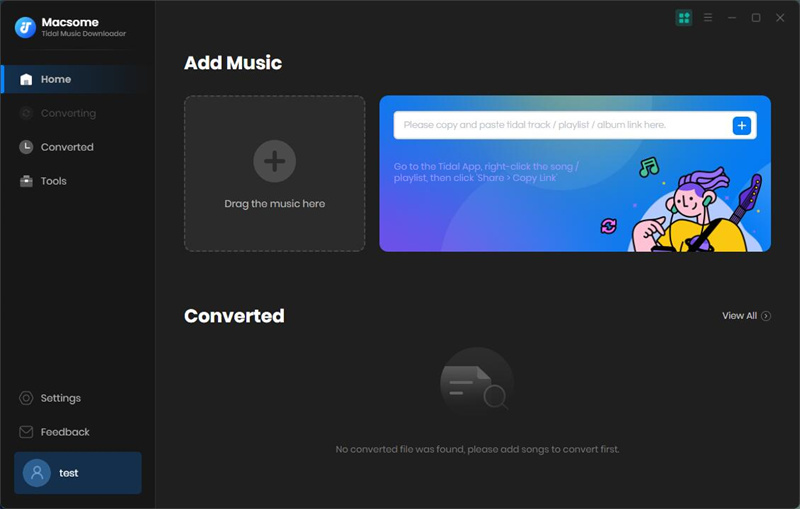 Interface of the Macsome tidal Downloader