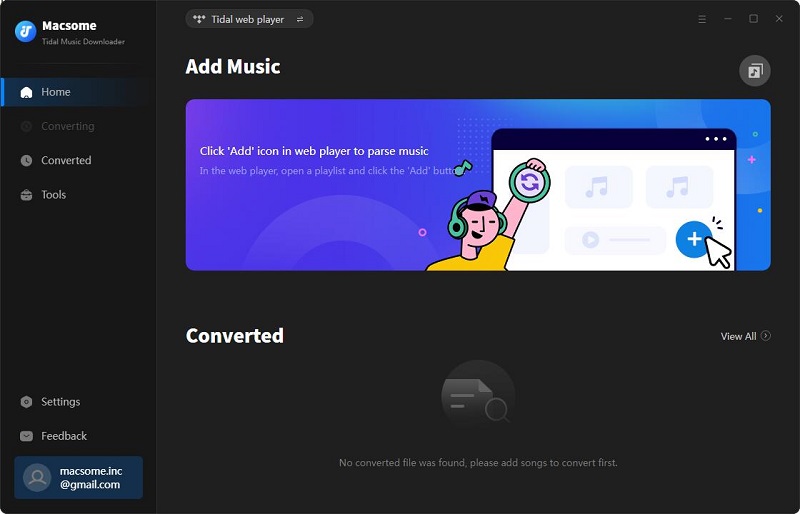 Interface of Tidal web download mode