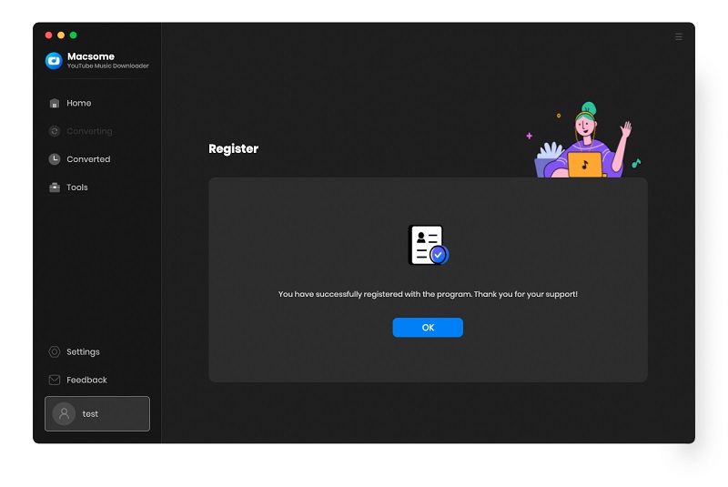 Register YouTube Music Downloader successfully