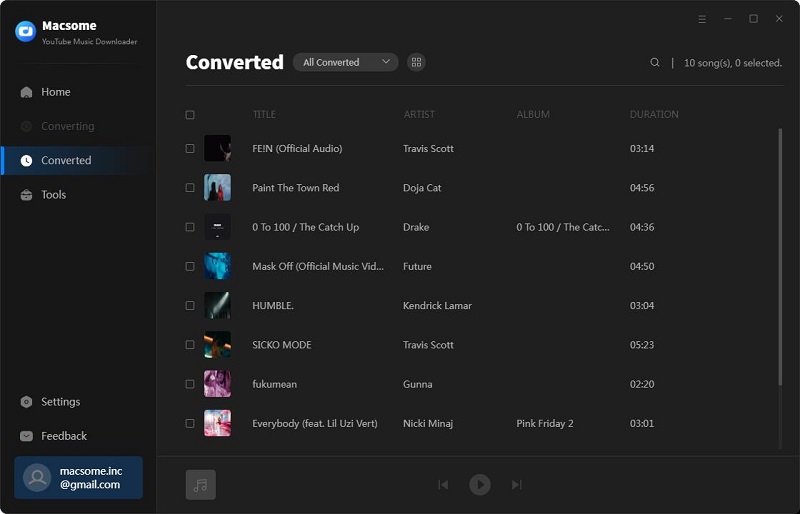 Locate the converted YouTube Music WAV songs