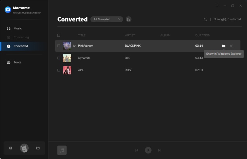 Locate the converted YouTube Music WAV songs